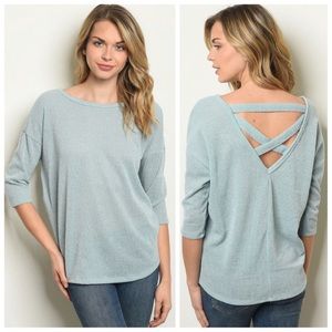 NWT Mint 3/4 inch sleeve criss cross back top
